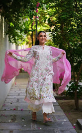 3-Piece Unstitched Printed Lawn with Dyed Cotton Trouser Suit for Women