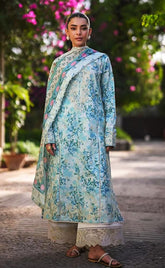 3-Piece Unstitched Printed Lawn with Dyed Cotton Trouser Suit for Women